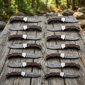 High Quality Damascus Steel Folding Blade Pocket <b>Knife</b> Wholesale Factory Rates wood Handle Tactical Application - Product Image 3