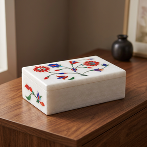 Boîte à bijoux rectangulaire en marbre personnalisée de qualité supérieure très durable avec des accents de nacre directement d'Inde - Product Image 2