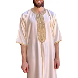 The new fashion explosion summer Muslim Arab loose embroidered men's casual robe thobe