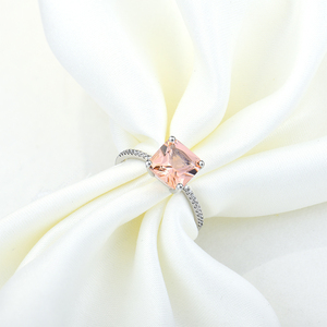 Anillo de Compromiso YILUN Personalizado de Plata de Ley 925 con Circonita Cúbica y Baño de Rodio, Corte Cuadrado, <span class=keywords><strong>Morganita</strong></span>, para Mujer - Product Image 4