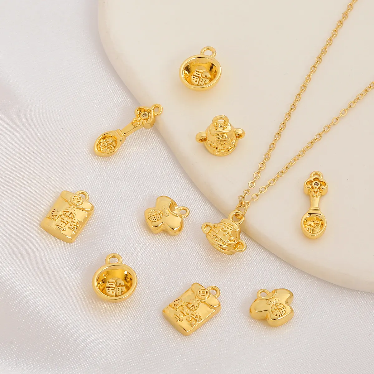 18K gold plated brass zircon pendants Chinese style charms for jewelry finding gold pendant for necklace making