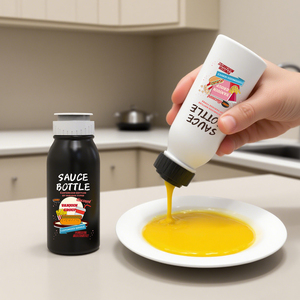 Bouteille de sauce en plastique PE transparente de 250 ml avec logo personnalisé, bouchon à clapet, distributeur de sauce salade, mayonnaise, condiment - Product Image 3