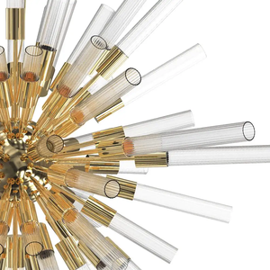 Suspension de luxe automne spoutnik plaqué or poli suspension avec tubes en verre cristal nervuré pour l'entrée - Product Image 2