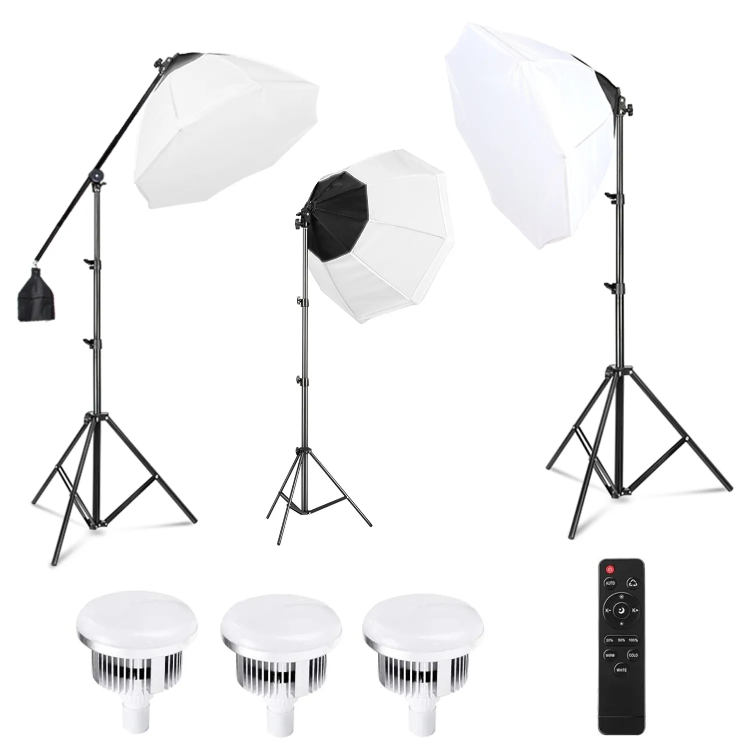 3 pezzi Set Softbox ombrello 70x70cm con illuminazione per Studio fotografico treppiede 85W 3200-5600K Kit luce per telecomando