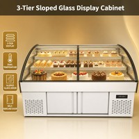 Vitrine de pâtisserie inclinée en verre à 3 niveaux avec deux compresseurs Dongbei, finition champagne premium, sur mesure pour pâtisserie et confiserie