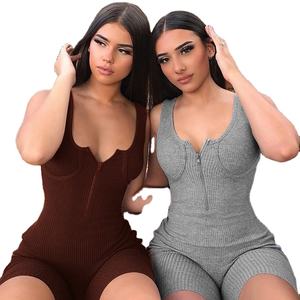 Tuta intera in maglia da <span class=keywords><strong>donna</strong></span> con gilet con cerniera tute senza maniche tuta con scollo a v - Product Image 1