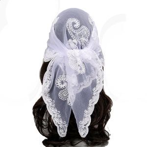 <span class=keywords><strong>Foulard</strong></span> carré brodé en dentelle OEM, motif rose/camélia, en Tencel, Hijab ethnique d'Asie centrale, Voile musulman élégant et doux - Product Image 5