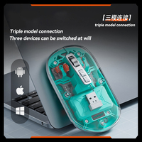 Souris de jeu sans fil silencieuse ergonomique programmable avec lumière respirante transparente à sept couleurs, rechargeable, 2.4G/BT, 5 boutons