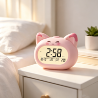 2026 Neuer Cartoon LCD Digitaler Wecker mit Schlummerfunktion, Timer & Temperaturanzeige für Büro, Zuhause, Schule, Studenten und Kinder