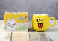 Offre Spéciale sourire émoticônes tasse à café jaune tasses en céramique tasse à lait tasses de petit déjeuner