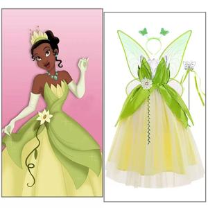 Toddler Girl Princess Costume <strong>Outfit</strong> with Tiana Dress and Cloak Accessory for TV &amp; Movie Cosplay Halloween Festival - Product Image 1