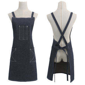 Tablier de <span class=keywords><strong>cuisine</strong></span> en denim pour adulte avec poches, logo personnalisé, polyester, multifonction, pour chef cuisinier à domicile - Product Image 2