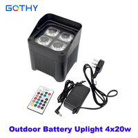 Luz LED Inalámbrica RGBWA+UV 4x20W 90W a Batería, Resistente al Agua IP65, DMX512, para Iluminación de Escenarios en Exteriores, Conciertos y Eventos de DJ