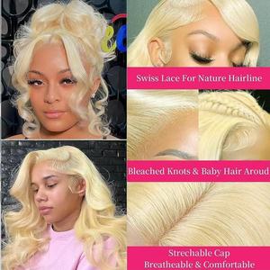 13x4 Blonde Body Wave Lace Front pré-plumé Full Thick <span class=keywords><strong>613</strong></span> HD Virgin Hair Frontal pour femmes 36 Inches Long High Transparent - Product Image 4