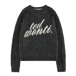 Großhandel ODM Herren Langarm Strickpullover aus <span class=keywords><strong>Mohair</strong></span> in Schwarz mit Rundhalsausschnitt Buchstaben-Jacquard-Design individuellem Logo Winter - Product Image 1