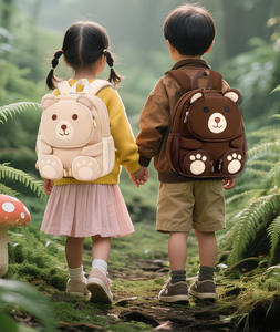 Cute Bear <b>Backpack</b> <b>Kids</b> School Bag Brown Beige Nonwoven Felt Zipper Closure All Seasons Daily Use Fashion Style - Product Image 1