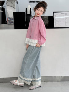 Bộ quần áo mùa xuân cho bé gái 2025 phong cách mới, áo sơ mi thời trang trẻ em và Bộ quần jean mùa thu hai mảnh cho trẻ lớn. - Product Image 6