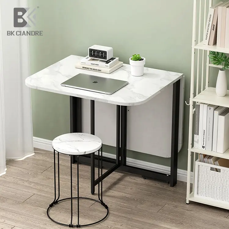 BKX Space Saving Furniture Modern White Marble Top Extendable Dinner Mesa Plegable Folding Dining Table