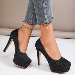 Nuove Scarpe da Donna con Tacco Alto, Plateau Colorato, Tacco Sottile e Punta Bassa, Nere - Product Image 5