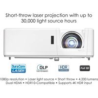 Projecteur laser à courte focale Optoma GT1090HDRx 4K HDR pour cinéma maison et jeux, fonctionnement sans lampe pendant 30 000 heures