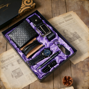 ชุดของขวัญสำหรับผู้ชาย Fancy & Yc DW2036 ประกอบด้วยเข็มขัด + กระเป๋าสตางค์ + นาฬิกาควอตซ์ + สร้อยข้อมือ 3 เส้น + พวงกุญแจ + ปากกา + ลูกประคำ + กล่องของขวัญสุดหรู - Product Image 3