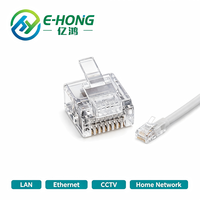 Connecteur RJ45 8P8C CAT5e UTP à corps court, fiche cristalline en bronze phosphoreux avec contacts plaqués or, transparent, non blindé, pour armoire étroite