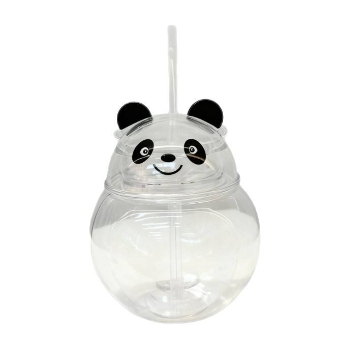 Cartoon Panda Suction Cup Drinking Cup for Kids, Transparent Plastic Tumbler with Straw, Creative Funny Gift