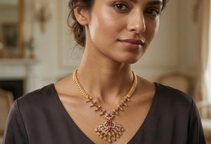 DIVYORO Premium Antique Finish <b>Ruby</b> Temple Mala Gold Plated Women's Classic Fashion Jewelry Sets for Wedding Engagement <b>Necklace</b> - Product Image 3