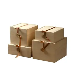定制未完成松木带铰链盖松木礼品盒手工包装盒