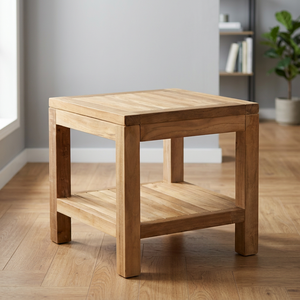 Solid Teak Wood Rectangle <b>Dining</b> Table with Lower Shelf Strong <b>Rustic</b> Modern Design Stable Home Furniture - Product Image 2