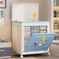 OWNSWING 70L 130L Boîte de rangement pour vêtements de grande capacité avec couvercle rabattable et roulettes, armoire de rangement en plastique pliable