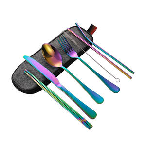 Utensilios de Viaje con Estuche, Juego de Cubiertos Portátil Quatish para Acampar, Picnic, Lonchera para Hombre, Negro - Product Image 1