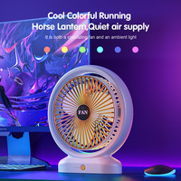 Ventilateur de table mini pliable et portable, rechargeable par USB, avec lumière RGB à effet cheval galopant, idéal pour les voyages et les déplacements professionnels