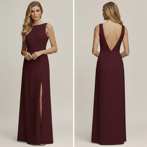 Vestido Maxi <span class=keywords><strong>Nina</strong></span> 2026 de Satén Borgoña con Corte A para Dama de Honor, Escote en V, Sin Espalda, Cintura Imperio, Tallas Grandes, Transpirable y Antiestático - Product Image 4