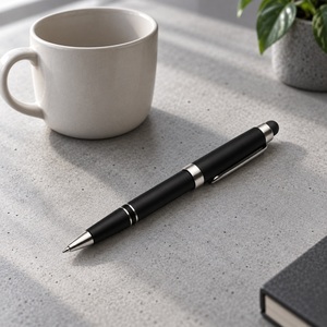 Stylet tactile et stylo bille 2-en-1 en métal noir mat avec finition en acier, personnalisable avec logo, idéal comme cadeau - Product Image 3