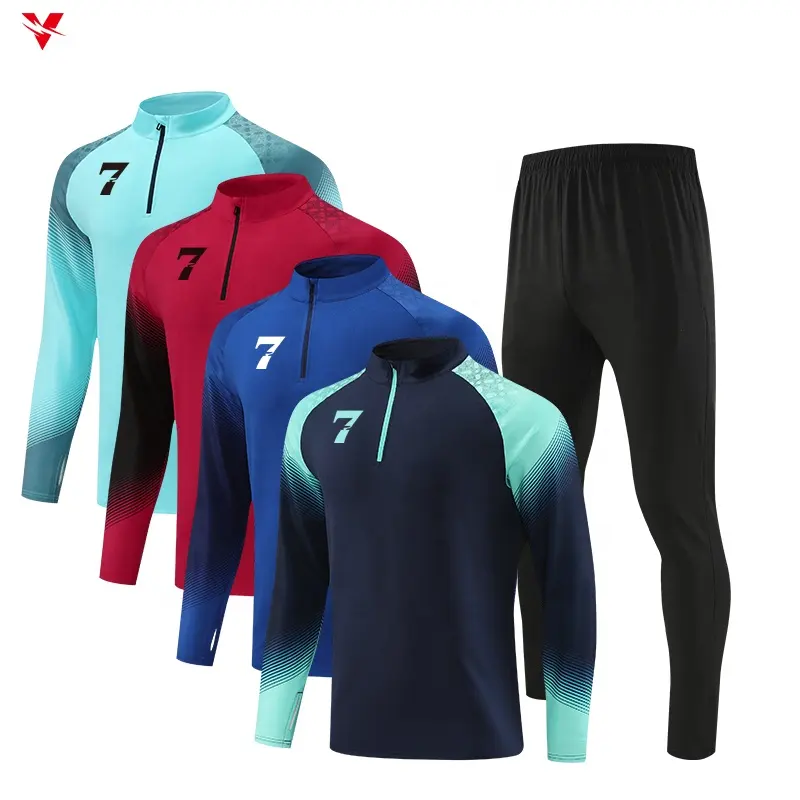 Groothandel Polyester Voetbal Trainingspak Sets Sweatsuits Heren Winter Training Voetbal Trainingspak Jas Met Rits Zakken 23015