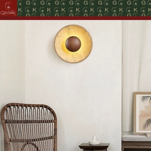 Applique murale GOLDKING pour chambre et salon, en travertin beige rond, avec sphère en bois rétroéclairée, design personnalisé OEM ODM - Product Image 6