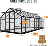 Serres d'extérieur, serres en polycarbonate 8x20 pieds avec 4 aérations de toit réglables, serres à ossature aluminium avec accès piétonnier