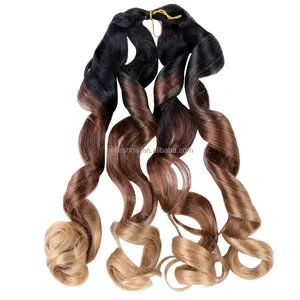 Grosir rambut kepang Crochet ombak besar sintetis 150g rambut kepang keriting Spiral rambut kepang keriting Perancis