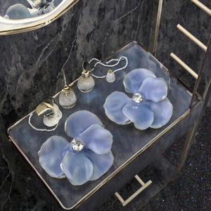 Boucles d'oreilles florales vintage en alliage de zircon bleu pour femmes, bijoux cadeau VIOLET - Product Image 3