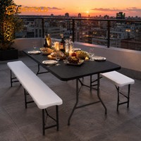 Table de loisirs extérieure moderne de 1,80 m, marron, pliable, en plastique avec rotin, pour fêtes, mobilier d'extérieur