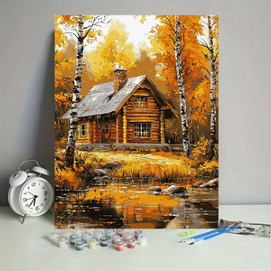 Peinture à <span class=keywords><strong>l</strong></span>'huile numérique sur toile à thème <span class=keywords><strong>paysage</strong></span> <span class=keywords><strong>de</strong></span> feuilles d'<span class=keywords><strong>automne</strong></span> SONGWOO Art, ensemble <span class=keywords><strong>de</strong></span> peinture par numéros pour adultes, décoration - Product Image 1