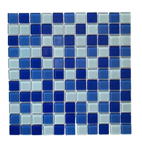 Kasaro ubin kolam renang berkilau permukaan biru kobalt ubin mosaik kaca campuran marmer kaca untuk dekorasi dinding