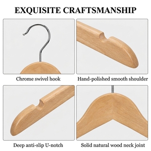 Cintres en bois massif pour chemises et robes avec encoches en U, cintres fins en bois naturel avec crochet pivotant à 360°, vente en gros - Product Image 4