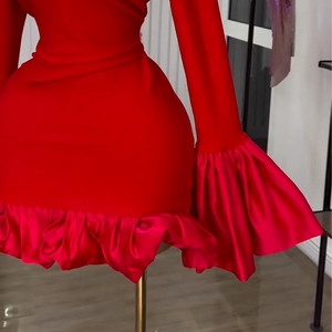 Vestido de mujer con mangas acampanadas, cintura alta y <span class=keywords><strong>dobladillo</strong></span> con volantes, estilo lápiz, <span class=keywords><strong>ropa</strong></span> de moda para mujer al por mayor - Product Image 4