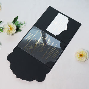 Tri-fold Pocket Folder Transparent Acrylic Invitation <strong>Cards</strong> with <strong>Rsvp</strong> <strong>Card</strong> and Gold Foil Text for Wedding Party - Product Image 2