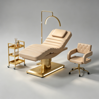 Lit de cils de Salon de beauté moderne en cuir blanc luxueux lit de massage électronique facial de Base d'acier inoxydable d'or avec 3 moteurs
