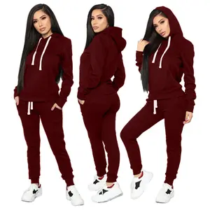 wholesale plain women's hoodie jogger suits tracksuits custom logo blank two piece pants set for women
