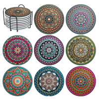 Lot de 8 sous-verres en céramique Mandala absorbants, écologiques, modernes, avec base en liège, personnalisables, pour l'inauguration de maison, anniversaire, tapis de table