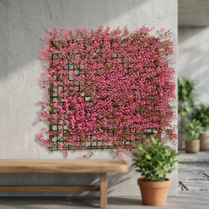 Artificial Dark Pink Mini Grass Floral Panel Plastic UV Resistant Natural Look Indoor <b>Wall</b> Decoration - Product Image 3